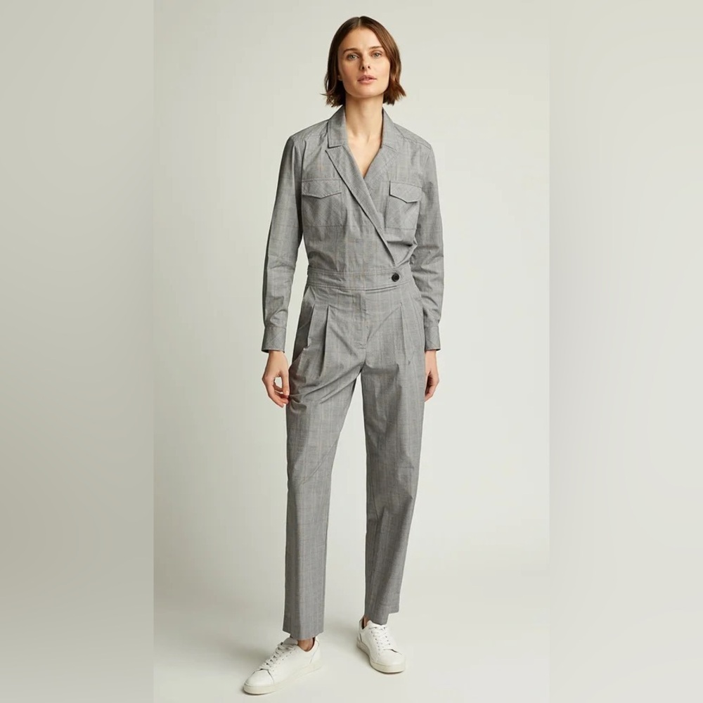 Argent gray plaid jumpsuit suit size 4 houndstooth structured